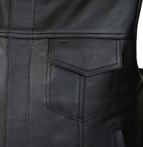 Gilet en cuir respirant coupe-vent de haute qualité pour hommes Conception personnalisée Logo privé Prix bas Toutes les tailles Look vieilli Biker - Product Image 5