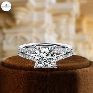 Bague de fiançailles en or jaune 14 carats avec diamant de laboratoire princesse de 1 carat certifié IGI, double pavé, pour un cadeau d'anniversaire - Product Image 1