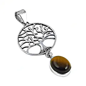 Collar con Colgante de Árbol de la Vida de Plata 925 con Piedra de Ojo de Tigre, Colgantes con Baño de Rodio, Patrón de Números en Oro Rosa y Platino - Product Image 2
