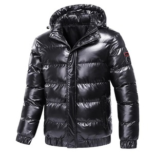 Wholesale Men's Casual Winter Jacket Cropped <b>Padded</b> Black Parka with Hood Stand Collar Thin Canvas Fabric Cotton <b>Coat</b> - Product Image 1