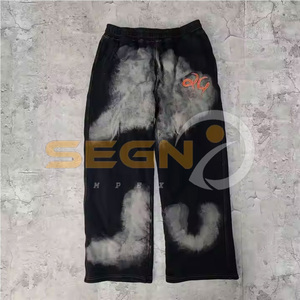 Parche personalizado bordado Logo Jogger ácido lavado sol desteñido diamantes de imitación acampanados pantalones de chándal desgastado bordado conjunto con capucha - Product Image 5