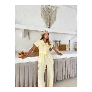 Camicia corta Oversize Casual da donna estiva con tuta e tutina a gamba larga - Product Image 3