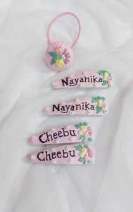 Custom Made Plastic <b>Hair</b> <b>Clips</b> with <b>Floral</b> Embroidered Patterns Resale <b>Hair</b> Accessory with Custom Names Possible - Product Image 4