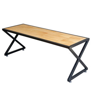 Modern Industrial X-Shaped Patio/Garden <b>Bench</b> (120x40x45cm)-Solid <b>Wood</b>/Metal - Product Image 1