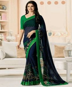 ATRACTIVE GEORGETTE SILK DIGITAL PRINT SAREE CON BLUSA SIN COSTAR USO DIARIO PRECIO AL POR MAYOR ETHNIC GRMENT GREEN - Product Image 1