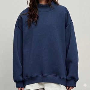 Women's Winter Casual Oversized <b>Mock</b> <b>Neck</b> Sweatshirt 100% Cotton Blend Eco-Friendly Long Sleeve <b>Top</b> Front Logo Badge 2026 - Product Image 5
