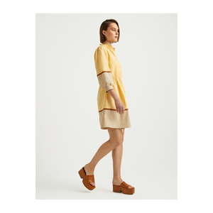 Vestido casual de algodón de manga larga y cuello abierto de alta calidad para mujer - Product Image 3