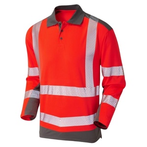 High Visibility Construction Long Sleeve Polo Shirts Yellow Orange with Reflective <b>Tape</b> Made of Polyester - Product Image 1