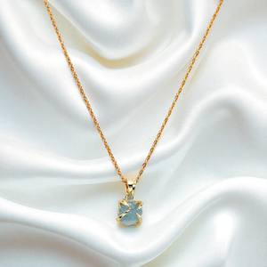 Aigue-marine brute Birthstone Prong Set Pendentif Collier Argent 925 Pierre Brute Pendentif Charms - Product Image 1