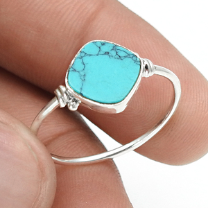 ชุดฝาแหวนรูปเบาะสีเทอร์ควอยซ์925อัญมณีธรรมชาติทำด้วยมือเครื่องประดับชั้นดีผู้ผลิตอินเดีย - Product Image 4