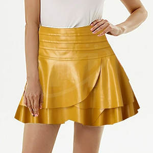 Nouveaux Styles parti utiliser Logo personnalisé coton femmes jupe en cuir avec poches couleur unie doux ample jupe en cuir d'été - Product Image 4