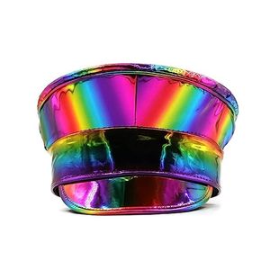 Béret Prom Performance Bar Cosplay Chapeau <span class=keywords><strong>militaire</strong></span> en cuir PU Arc-en-ciel Gay Pride Laser Casquette de capitaine en cuir verni - Product Image 1