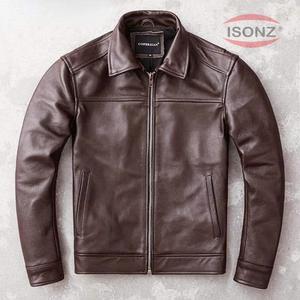 2024 chaqueta de bombardero de cuero de piel de cabra marrón personalizada de moda chaqueta de cuero genuino para hombres - Product Image 1
