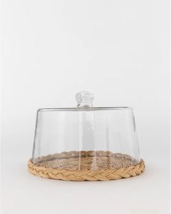 Dôme en verre couvercle de gâteau avec plateau en bois poignées Dessert Cloche pâtisserie fromage dôme nourriture servant stockage cuisine Table décor - Product Image 3
