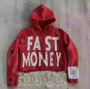 เสื้อฮู้ดผ้าฝ้ายฟอกสีกรดแบบกำหนดเองโบซี่เสื้อมีฮู้ดผ้าหนาปักลายโอเวอร์ไซส์ - Product Image 3