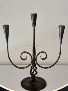Antique Vintage Wrought Iron <b>Candlestick</b> Three Standing Candles <b>Black</b> Gold Color for Christmas Decorative Candle Jars Metal - Product Image 2