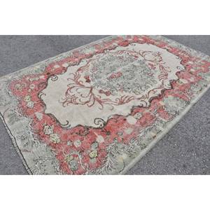 Traditional Red Beige Wool <b>Rug</b> 6.2 X 9.5 ft Vintage Turkish Large Area <b>Boho</b> for Living Room Decorations Patchwork Latex - Product Image 2