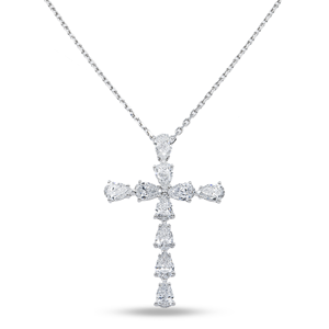 White Gold Pear Cut Lab grown Diamond Cross Pendant <b>Necklace</b> 1.75ct 18"inches Religious Unisex Style Pendant - Product Image 4