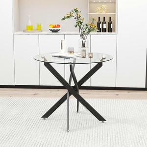 Mesa de comedor de cristal redonda de 31,5 "Base de metal negra elegante para cenar con estilo en apartamentos u hogares - Product Image 3