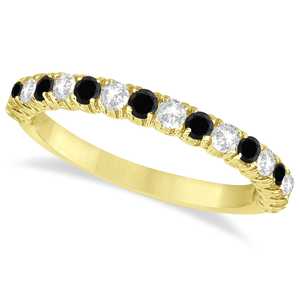 Anillo de Aniversario de Bodas de Oro Amarillo de 14K con Diamantes Negros y Blancos de 0.75ct, Elegante Alianza de Matrimonio - Product Image 2