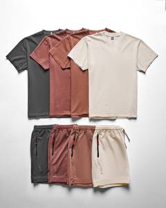 Derniers ensembles de chemises pour hommes Ensemble chemise et short décontractés d'été de haute qualité Tissu tricoté respirant à motif solide - Product Image 1
