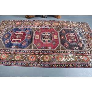 Alfombra clásica de lana roja y azul de 4,7x8,9 pies, hecha a mano, área grande, área turca, patrón abstracto, diseño de pasillo Rectangular, látex de 10mm - Product Image 3