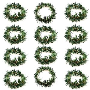 Christmas Napkin <b>Ring</b> Small Artificial Pine Needles <b>Wreath</b> Candle <b>Ring</b> for Banquet Table Decoration Touch to Your Dining Table - Product Image 3