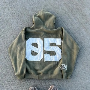 Prix de gros : Sweat à capuche en molleton pour homme, coupe oversize, délavé à l'acide, style zippé, avec broderie personnalisée effet vieilli, noir - Product Image 4