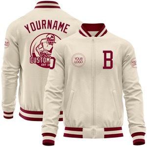 Vente en gros directe de l'industrie, veste bomber décontractée d'hiver personnalisée, blanche et marron, style varsity, avec fermeture éclair - Product Image 1
