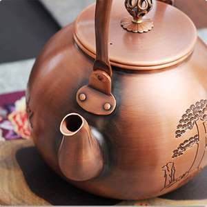 Bouilloire en cuivre la plus durable Cuisson de la théière délicate Poignée supérieure Bouilloire en cuivre massif épais pour l'emballage Poignée de couleur - Product Image 5