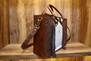 Sac à main en cuir de vachette outillage à main sculpture sac à main Western, sac fourre-tout Western, sac à main en cuir repoussé à la main, porte-documents en cuir - Product Image 2