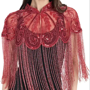 Belle cape burlesque élégante brins perlés paillettes logo brodé pour les festivals avec silhouette droite naturelle - Product Image 1