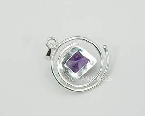 Pendentif fin en argent sterling massif 925 pierre de naissance de février avec lunette améthyste violette rugueuse réglage mois ou pendentif à breloque - Product Image 3