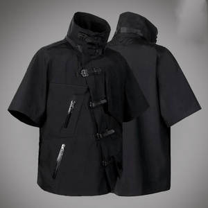 Veste coupe-vent d'hiver Cyberpunk Techwear pour homme, service OEM, sans col, légère, en toile, zippée, à capuche, imperméable et respirante - Product Image 1