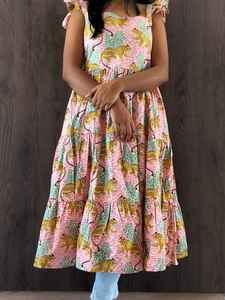 Vestido Túnica Maxi de Algodón Orgánico Estampado Floral, Estilo Casual y Ecológico, Hecho a Mano en India, para Mujer - Product Image 5