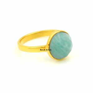 Bonne qualité 925 argent Sterling éternité pierre précieuse bague vert Amazonite élégant Vermeil finition lunette réglage meilleur cadeau pour les femmes - Product Image 1