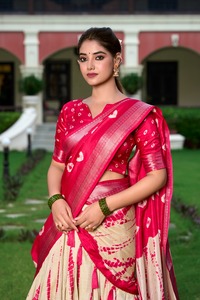 ผ้าไหมโดลาอินเดียแบบดั้งเดิมที่มีการพิมพ์ชิโบริและผู้ผลิต zari ทอผ้า lehenga choli - Product Image 2