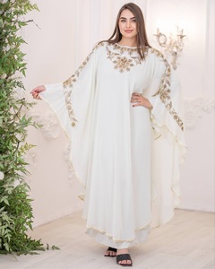 Robe caftan élégante en crêpe satinée marocaine, longueur au sol, respirante, blanche, takchita, taille standard pour femmes, fête de Nikkah - Product Image 2
