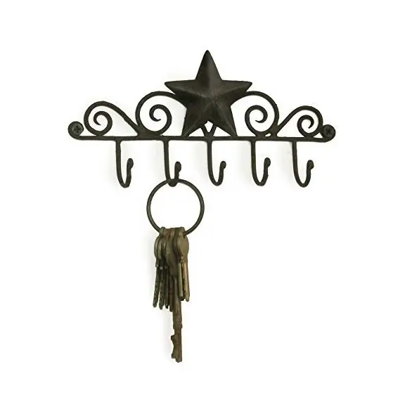 독특한 스타 디자인 금속 벽 교수형 열쇠 고리 저렴한 가격에 홈 스토리지를위한 5 후크 열쇠 고리