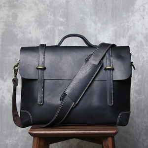 Classic Genuine Leather Laptop Messenger Shoulder Bag Durable Office Use Black Protective Portable - Product Image 3