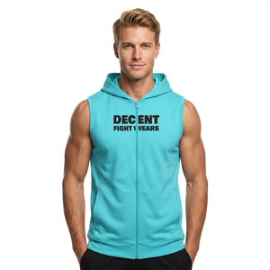 Sudadera con Capucha y Cremallera sin Mangas para Hombre, Estampado de Letras Turquesa, Ropa Casual de Verano, Transpirable, Corte Regular - Product Image 1