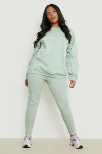 Conjunto de Sudadera y Leggings con Detalle de Costura Plus, Conjunto Deportivo de Moda para Mujer, Chándal de Dos Piezas, Top Corto y Pantalones de Jogging - Product Image 3