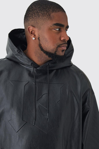 Nouveau pull à capuche en similicuir pour hommes de grande taille 100% coton Logo personnalisé broderie poche kangourou motif solide conception à glissière - Product Image 3