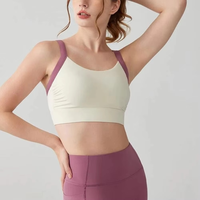 Soutien-gorge de sport de yoga pour femmes à séchage rapide avec logo avant en Spandex/Nylon à col en V profond-Entraînement le plus vendu
