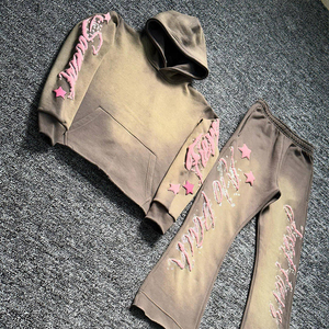 Chándal con capucha y cremallera completa vintage unisex, chándal con logotipo personalizado para hombre, conjunto de Jogger con lavado ácido, patrón sólido, chándal de invierno - Product Image 3
