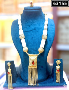 Ensemble de collier pendentif de luxe en alliage de perles blanches et rouges, chaîne plaquée or, boucles d'oreilles assorties pour mariage, fête, fiançailles 63153 - Product Image 3