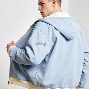 Sweat à capuche oversize décontracté pour homme, tendance, bleu clair, en molleton de coton, avec blocs de couleur, écologique, pour l'hiver - Product Image 3