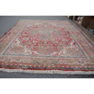 Vintage Turkish <b>Rug</b> Red Beige 4.7 X 6.2ft Large Area Woolen Patchwork Design for Hallway or <b>Bedroom</b> Latex Backed - Product Image 4