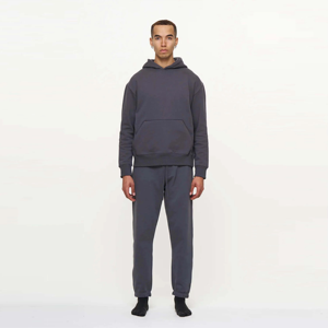 Survêtement à capuche gris foncé pour homme, en coton, longueur intégrale, décontracté, avec poches latérales et taille élastique - Product Image 1