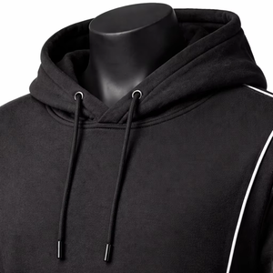 Wellprove Men's Black Hooded 100% Cotton Winter <b>Tracksuit</b> Set Full Sleeve Solid Color Casual Sportswear White <b>Stitching</b> Side - Product Image 4